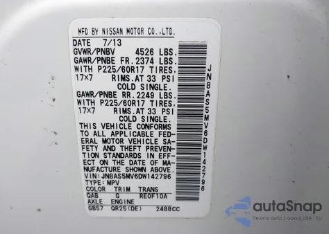 2013 Nissan Rogue Sv from USA, damaged, VIN JN8AS5MV6DW142796